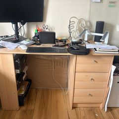 Beech Student Desk with 3-Drawer + 3 Shelves Pedestal