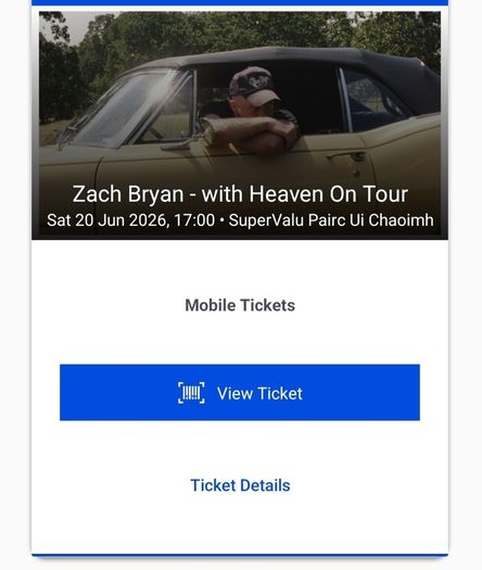 Zach Bryan Seated tickets x 3 Cork June 20th