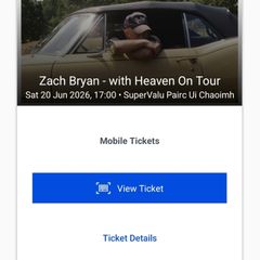 Zach Bryan Seated tickets x 3 Cork June 20th
