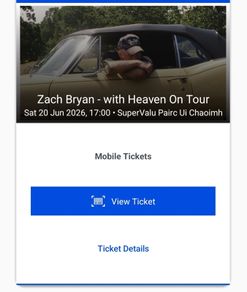 Zach Bryan Seated tickets x 3 Cork June 20th