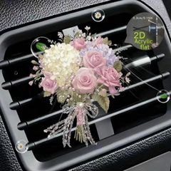 1pc Pink Flower Acrylic Car Vent Clip Diffuser