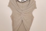 Yaya Beige Taupe Twisted Front Ruched Ribbed Cap Sleeve Knit Top Size L