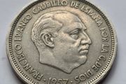 Spain 50 Pesetas 1957 Silver. F. Franco