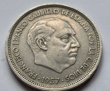 Spain 50 Pesetas 1957 Silver. F. Franco