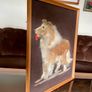 Vintage Late Mid Century Unique Real Fur Collie Dog Framed Wall Art Rustic Decor Image 7