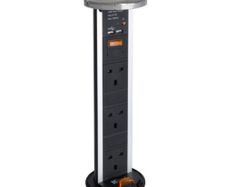 New Kengo Kitchen Worktop Pop UP Power Socket Plug - Stainless Steel Top with USB 1300mA