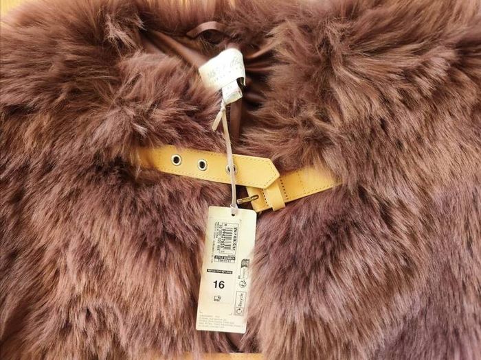 Brand New Fur Faux coat jacket burgundy purple M&S Sienna Miller Size 16