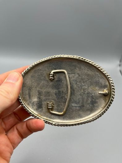 Vintage Alpaca Mexico Western Belt Buckle - Three Horse Heads, Floral Engravings