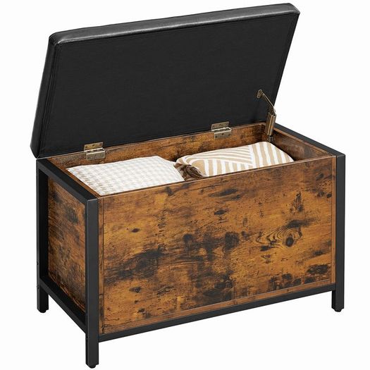 Multifunctional Chest Industrial Style shoe bench, padded shoe organizer with flap, shoe cabinet for 6 pairs of shoes, steel frame, industrial design, vintage
