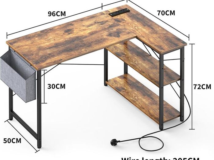 L Shaped Computer Desk with Power Outlet