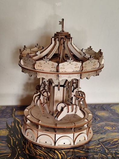 Assembled Robotime 3D Wooden Merry-Go-Round Model
