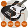 3rd Avenue Full Size 4/4 Electric Bass Guitar Beginner Pack Kit with 15W Amplifier, Bag, Cable, Strap, Stand and Spare Strings - Black Image 3