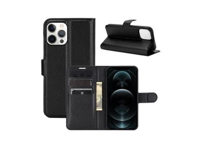 For iPhone 12 Pro Max Wallet Case Cover Flip Book PU Leather Holder Card Slots Black - FHT09IPK1