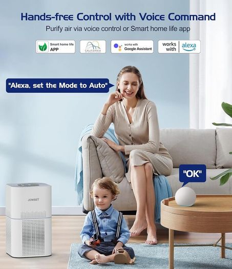Smart Wi-Fi Air Purifier for Bedroom, CADR 300 m3/h H13 True HEPA Filter with Air Quality Sensor, Pet Air Purifiers for Home up to 100m2, Air Cleaner for Pets, Smoke, Dust, Works with Alexa