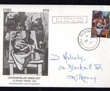 1974 Ireland Contemporary Irish Art: Painting by Norah McGuiness Commemorative Stamp First Day Cover (FDC) with Cill Choinnigh (Kilkenny) cancel