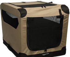 Portable Soft-Sided Folding Travel Crate Kennel for cat, dog, and other small animals, Tan,