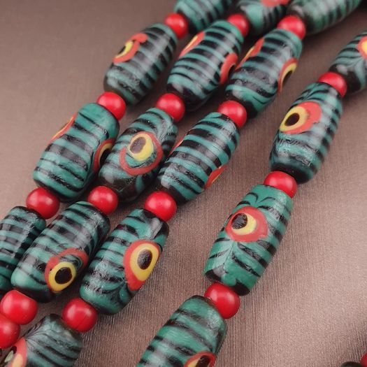 Antique Gabri Eyes Feather Desgin & Venetian Whiteheart Glass Beads Necklace