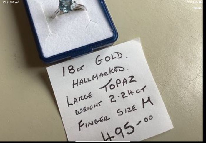 New 18ct White Gold Large Topaz Stone Ring