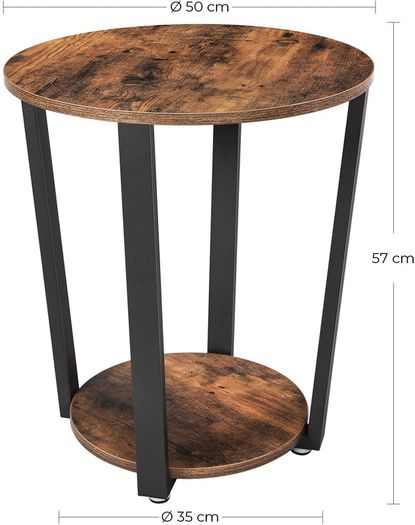 _Round Coffee Table, Sofa Table with Steel Frame, 50 x 50 x 57 cm, Robust, Easy Assembly, Table for Living Room, Bedroom, Industrial Design, Vintage Brown/Black