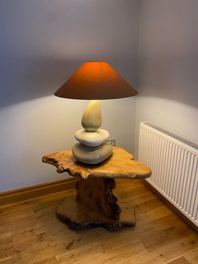 wooden table and lamp set