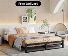 King Size Bed Frame,5ft Floor Bed Frame King Size Bed Base with Steel Slats,Heavy Duty Metal Platform Low Bed King Beds 150x200 cm,Mattress Base No Box Spring Needed,No Noise,Black