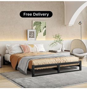 King Size Bed Frame,5ft Floor Bed Frame King Size Bed Base with Steel Slats,Heavy Duty Metal Platform Low Bed King Beds 150x200 cm,Mattress Base No Box Spring Needed,No Noise,Black