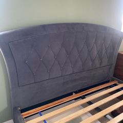 King bed grey suede