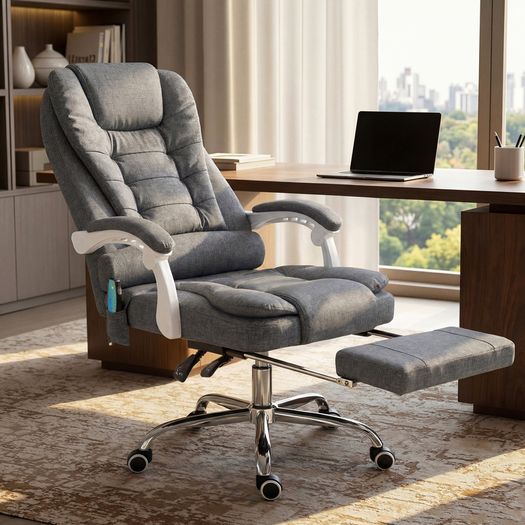 Heated 6 Points Vibration Massage Executive Office Chair Adjustable Swivel Ergonomic High Back Desk Chair Recliner with Footrest Grey