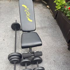 Adjustable Weight Bench Set, Barbell, Dumbbells and 37.5kg Weights Great Condition