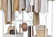 Clothes Rack for Hanging Clothes, Heavy Duty Clothes Rail with Drawers, Open Wardrobes for Bedroom, Free Standing Clothes Rail with Shelves &amp; Hooks, White