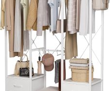 Clothes Rack for Hanging Clothes, Heavy Duty Clothes Rail with Drawers, Open Wardrobes for Bedroom, Free Standing Clothes Rail with Shelves & Hooks, White