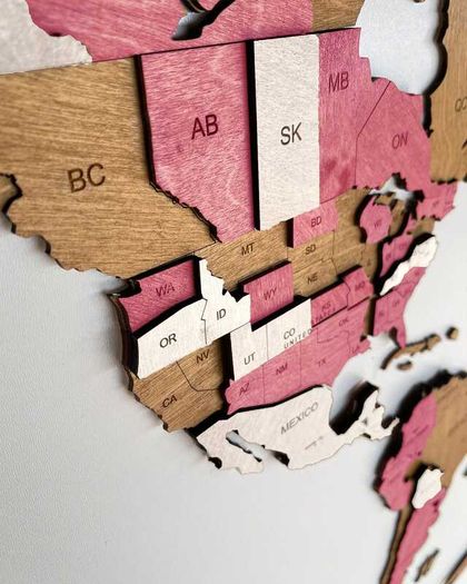 3D Classic Wooden World Map with Country Borders Country Names Capital Names US and Canada Borders and Names 3D Map Effect