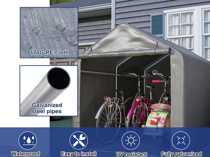 Garden Storage Tent Waterproof Anti UV Steel Frame PE Cover Grey 2.2 x 1.6M