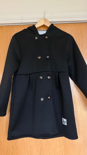 Girls' Black Hooded Double-Breasted Coat (Age 10-11)