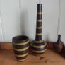 Fabulous Pair of Large Ceramic Vases in the Style of Wood, One Conical in Shape, the other Gourd-Shaped, Both in Excellent Condition Image 2