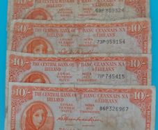 Irish 1966 &68 X 5 Lavery ten shilling banknote in used condition