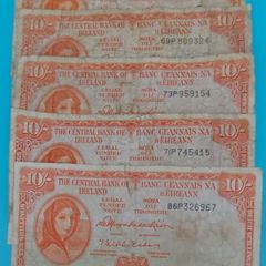 Irish 1966 &68 X 5 Lavery ten shilling banknote in used condition