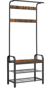 Coat Rack, Coat Stand with Shoe Storage Bench, 4-in-1 Design, with 9 Removable Hooks, a Clothes Rail, for Hallway, Entrance, 33.7 x 77 x 183 cm, Industrial, Rustic Brown and Black (FREE POSTAGE)