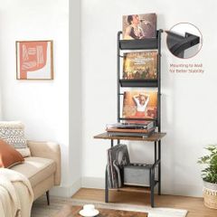 Brown Vinyl Record Storage with Player Stand 200 Albums Vinyl Record Holder Cabinet with Wall Mount, Record Player Table for Living Room or Bedroom