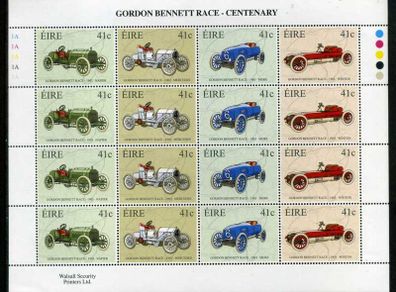2003 Ireland Centenary of Gordon Bennett Race (Napier, Mercedes, Mors, Winton) Commemorative Stamp Sheetlet Plate 1A1A1A1A1A Mint Never Hinged (MNH)
