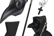 SEASONAL SALE 4PCS Plague Bird Doctor Mask PU Leather Long Nose Beak Mask with Cloak Crucifixion Necklace Scepter for Cosplay Halloween