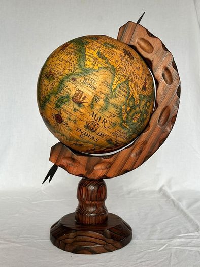 Vintage Decorative Globe Old World Map 1660 Style - Carved Wood Stand