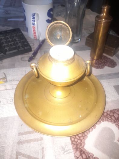 Beautiful Antique Brass Ink Holder Desk Set