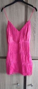 fringe dress pink fits xs-s maybe small m  stretchy