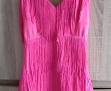 fringe dress pink fits xs-s maybe small m  stretchy