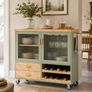 Kitchen Trolley with Wine Rack and Glass Holder Green Country Style Kitchen Island on Wheels Elegant Sideboard Image 2