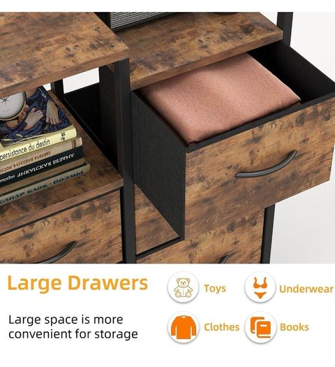 Chest of Drawers Bedroom with 5 Drawers, Tall Dresser with Shelf, Fabric Dresser for Entryway Hallway Living Room, Closet Storage Drawer, Rustic Brown