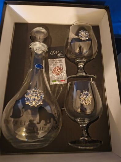Franco Dolce Vita Italian Handmade Decanter & 2 Glasses - Lion Design - Original Box