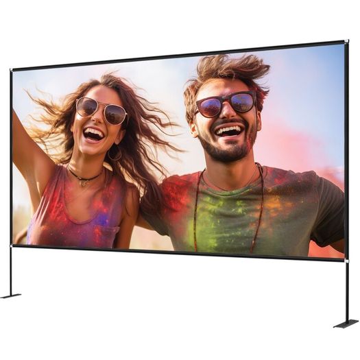 Outdoor Indoor  Movie Screen with Stand, 150" Portable Movie Screen, 16:9 HD Wide Angle Outdoor Projector Screen, Front & Rear Projection, with Storage Bag & Stand for Office Home Theater Outdoor Indoor