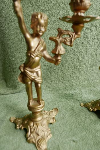 Vintage French Brass Cherub Candelabra, Antique Brass Candle Holders, Vintage Candlestick, Art Nouveau Brass Candlesticks